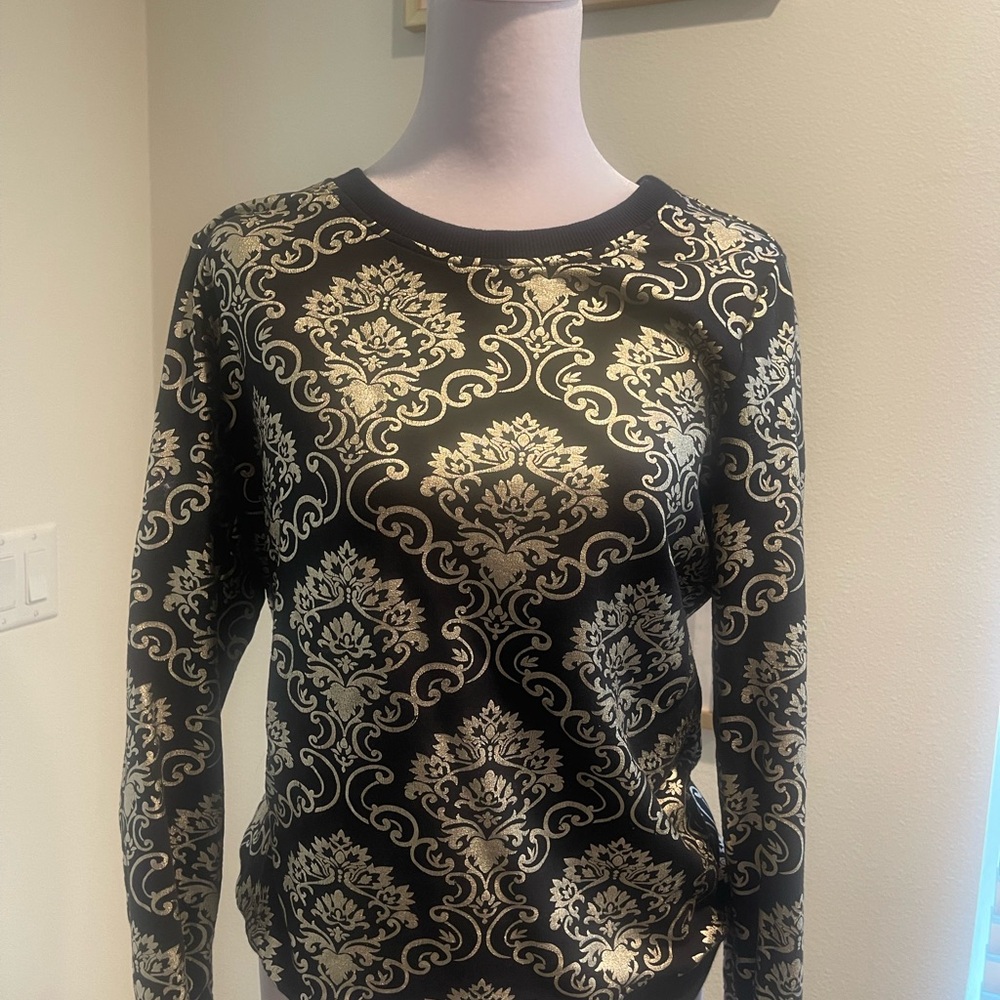 Elegant Black and Gold Damask Women's Top